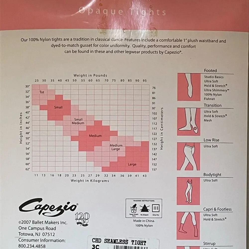 NIB Capezio Child #3C Seamless Footed Tights — Caramel (CAR) — Size MS (4-7 yrs)